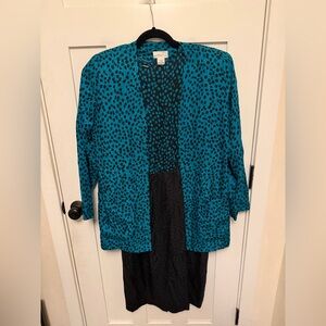 Vintage 100% Silk Two Piece Set dress and cardigan 80’s Teal 8 point of view